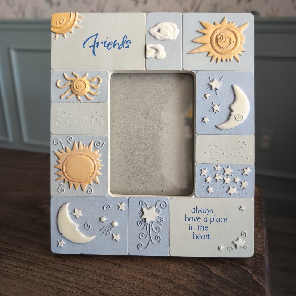 Vintage Carlton Cards Friends Celestial Picture Frame Blue Sun Moon Stars Y2K